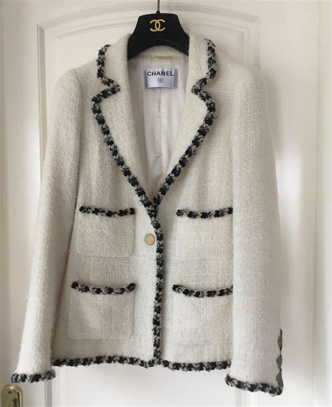 white tweed chanel jacket|chanel style white tweed jacket.